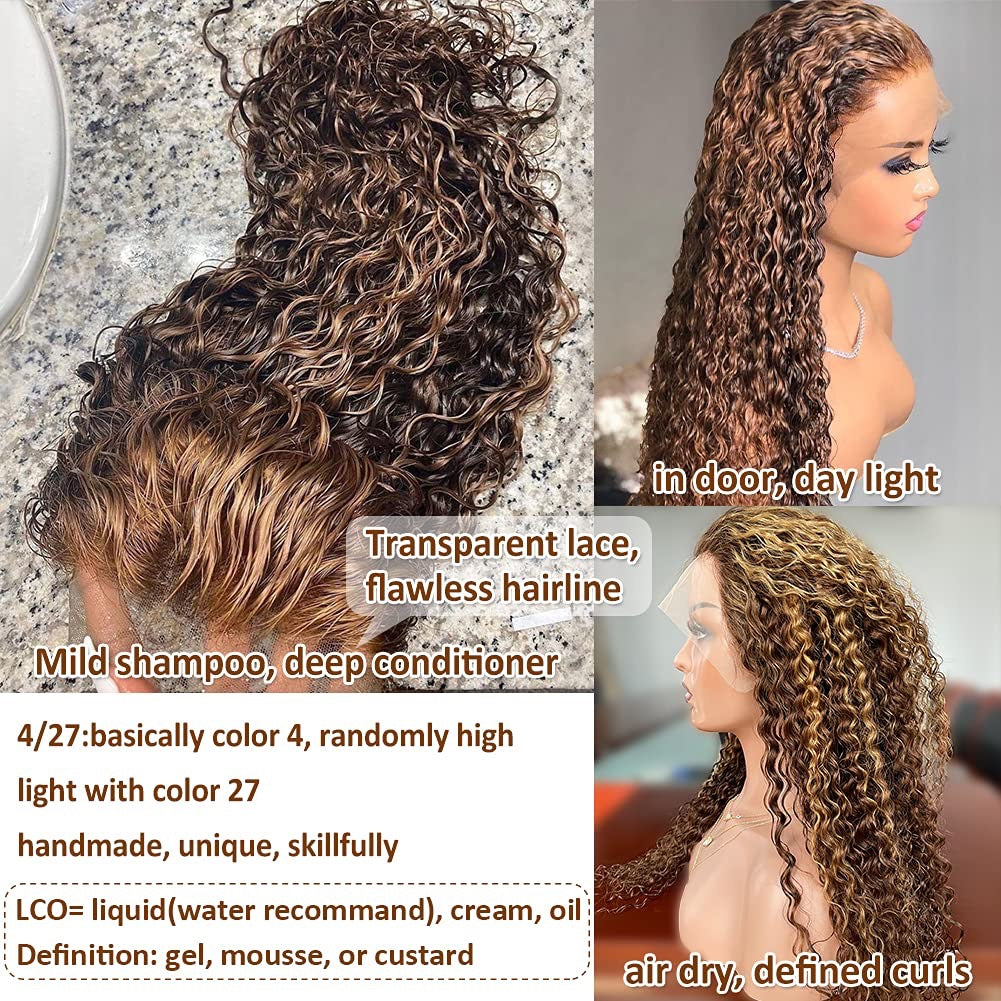 13x4 Lace Front YTBer  Honey Blonde Deep wave Curly Wig F4/27 Ombre Highlight