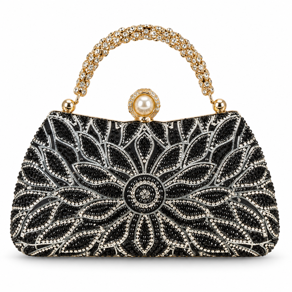 TSL Black and Silver Floral Evening Handbag