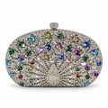 TSL Silver Peacock Jeweled Evening Clutch