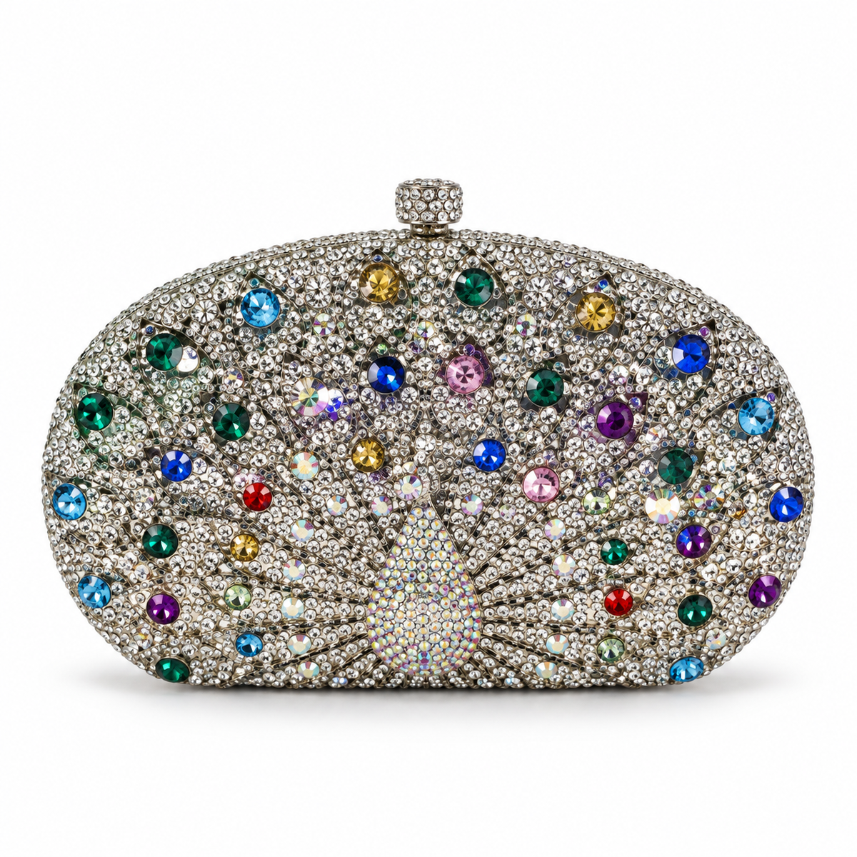 TSL Silver Peacock Jeweled Evening Clutch