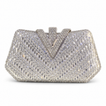 TSL Silver V-Detail Crystal Evening Clutch