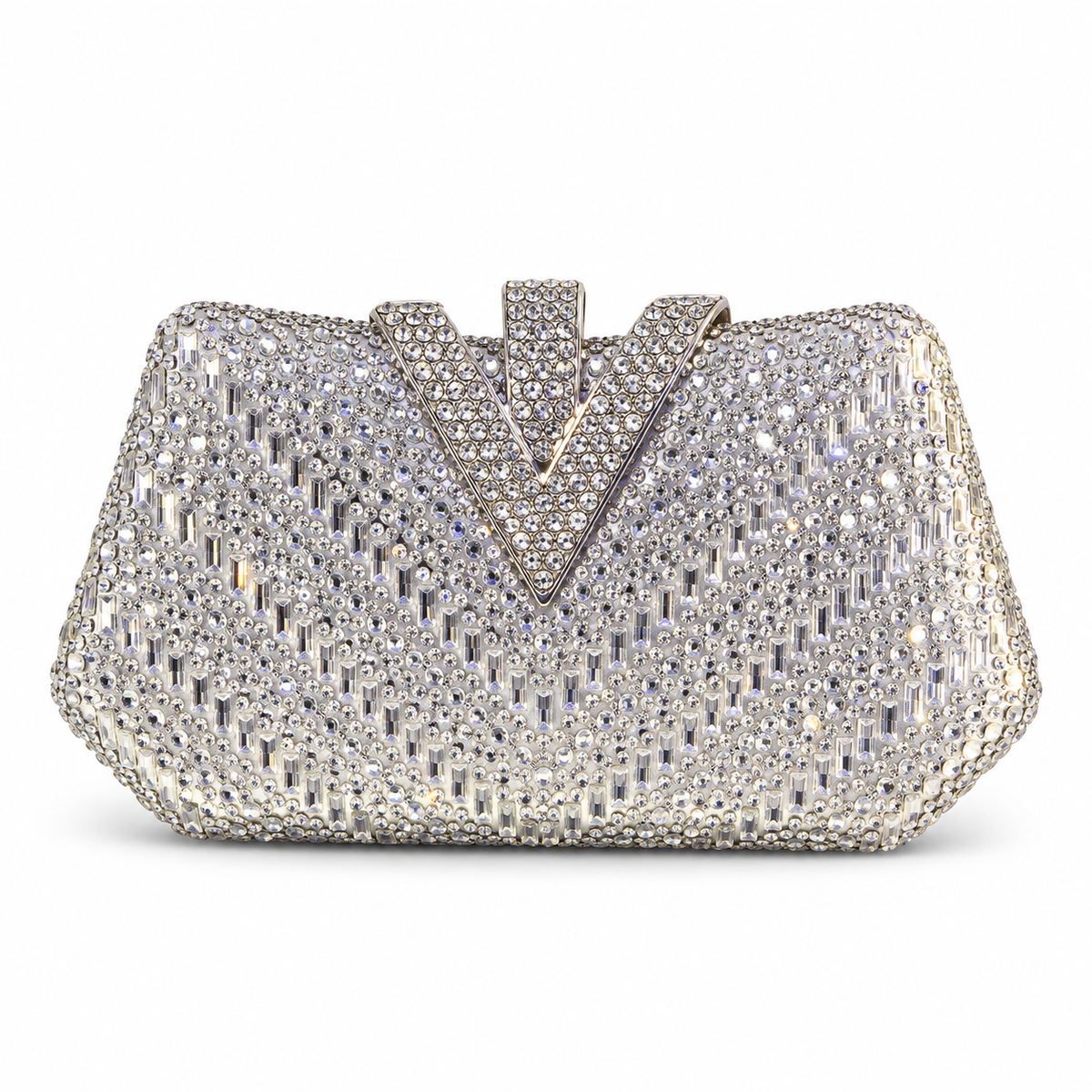 TSL Silver V-Detail Crystal Evening Clutch